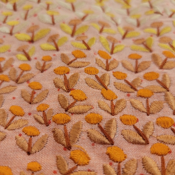 Anthropologie HD in Paris Linen Embroidered Skirt Sz 8 Orange Pink Ombre Floral - Picture 2 of 9